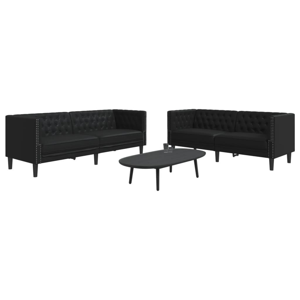 2-personers Chesterfield-sofasæt kunstlæder sort