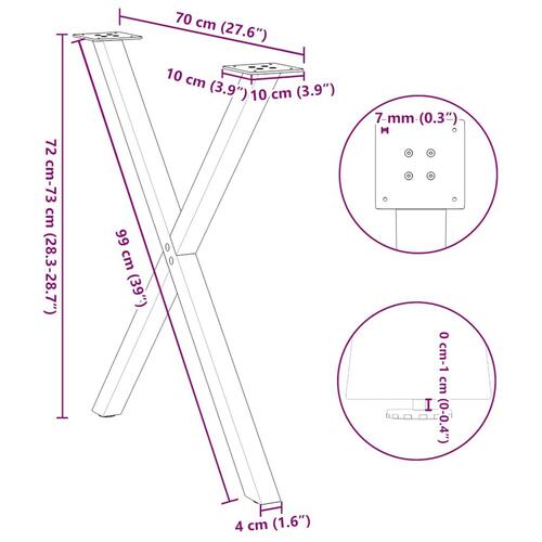 Spisebordsben X-formet 2 stk. 80x(72-73) cm stål sort