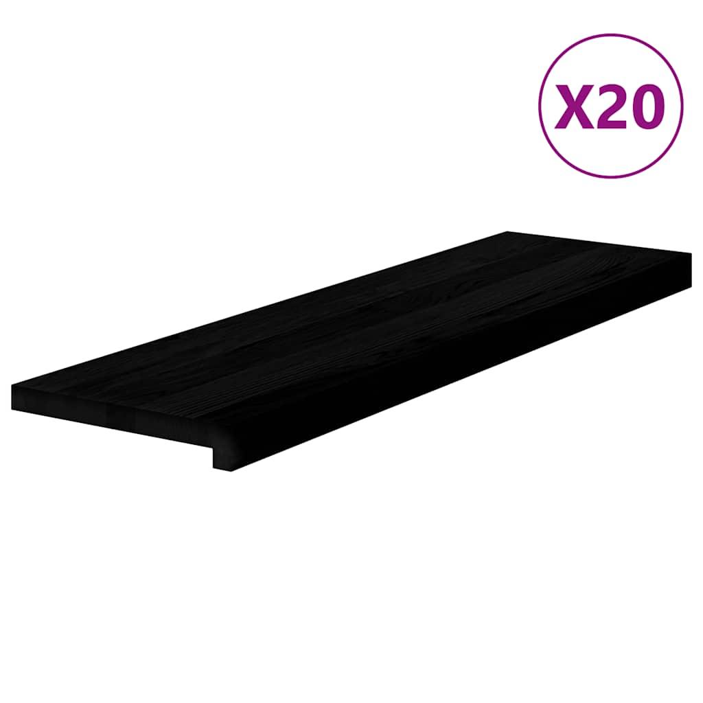 Trappemåtter 20 stk. mørkebrun 90x25x2 cm massivt egetræ