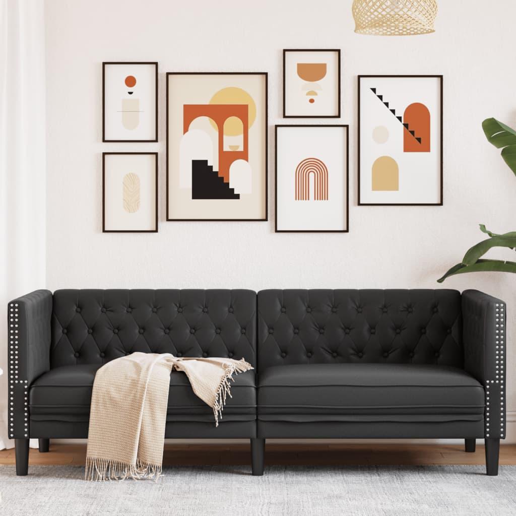 Personers Chesterfield Sofa Kunstlæder Sort
