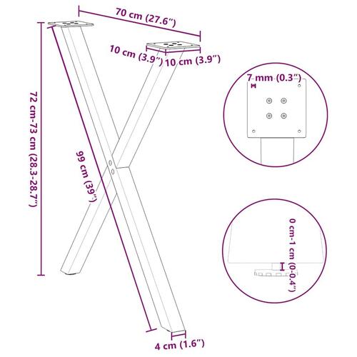 Spisebordsben X-formet 2 stk. 70x(72-73) cm stål sort
