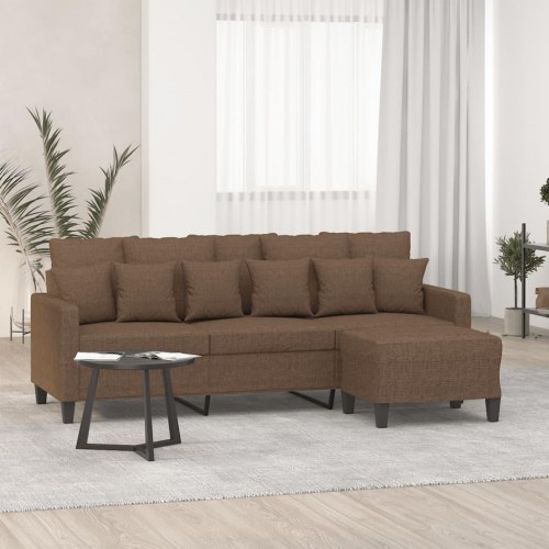 3-personers sofa med fodskammel 180 cm - brun stof