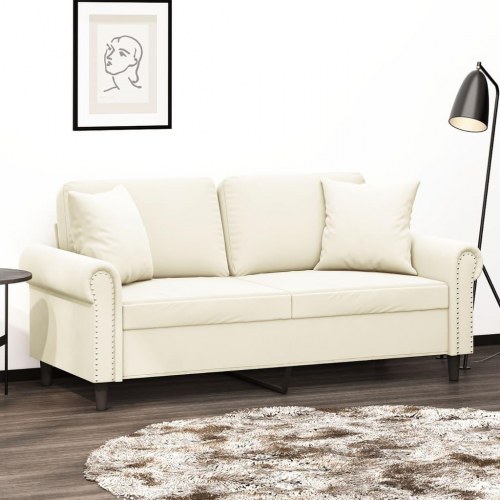 2-personers sofa i velour med pyntepuder - creme, sædebredde 140 cm