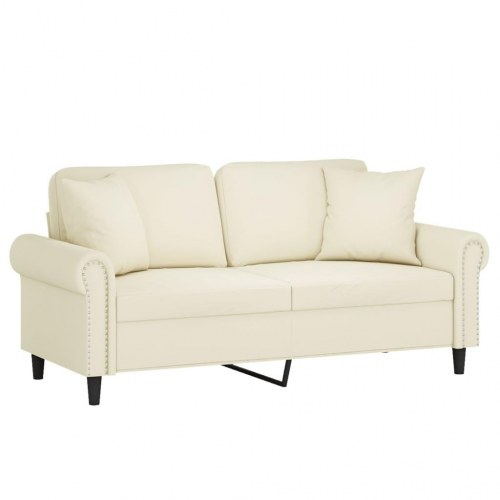 2-personers sofa i velour med pyntepuder - creme, sædebredde 140 cm