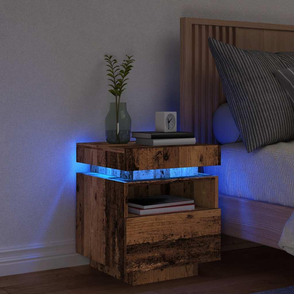Sengebord Med Led Lys 40x39x48 5 Cm Antikt Træ