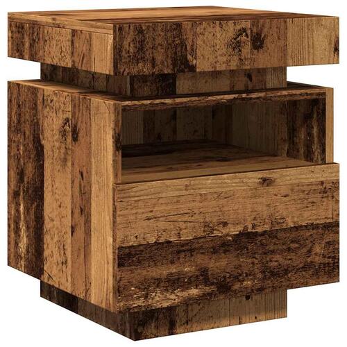 Sengebord med LED-lys 40x39x48,5 cm antikt træ
