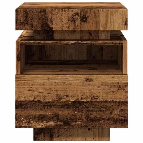 Sengebord med LED-lys 40x39x48,5 cm antikt træ