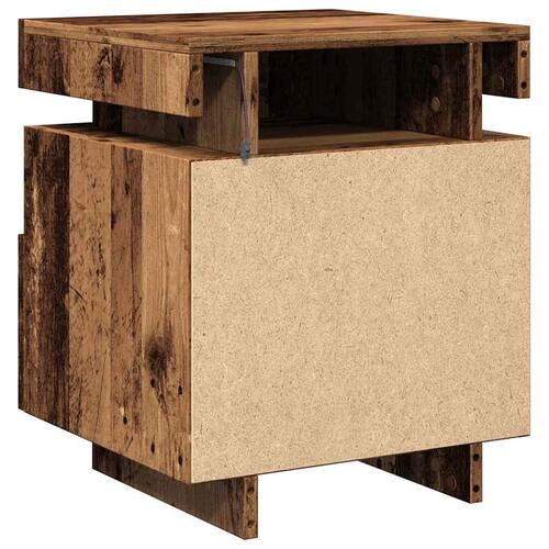 Sengebord med LED-lys 40x39x48,5 cm antikt træ