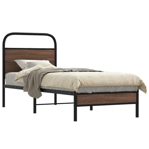 Sengeramme 75 x 190 cm med sengegavl - brun egetræ