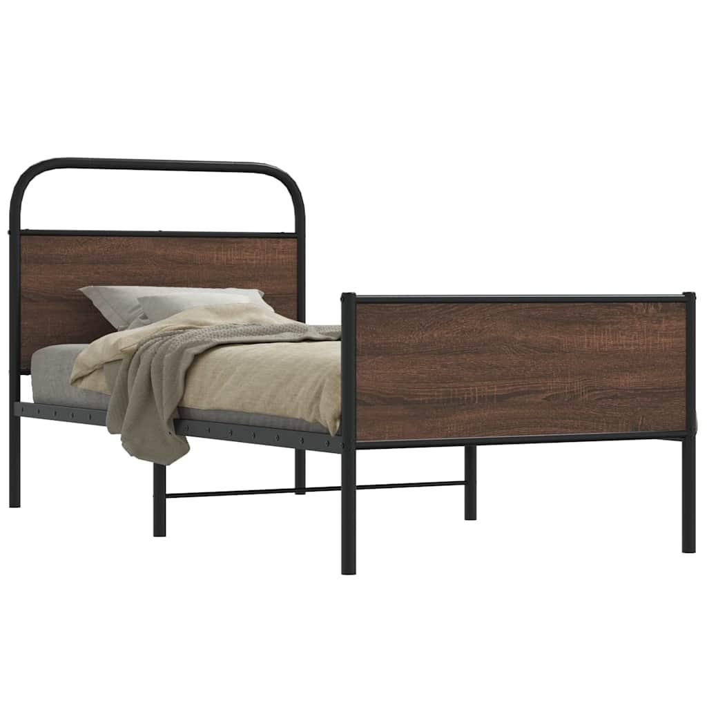 Sengeramme Uden Madras Metal Etræsfarve Brun Eg - med sengegavl og højt fodgærde / 107 x 203 cm