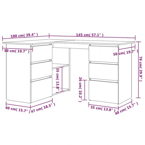 Skrivebord til hjørne 145x100x76 cm konstrueret træ antikt træ