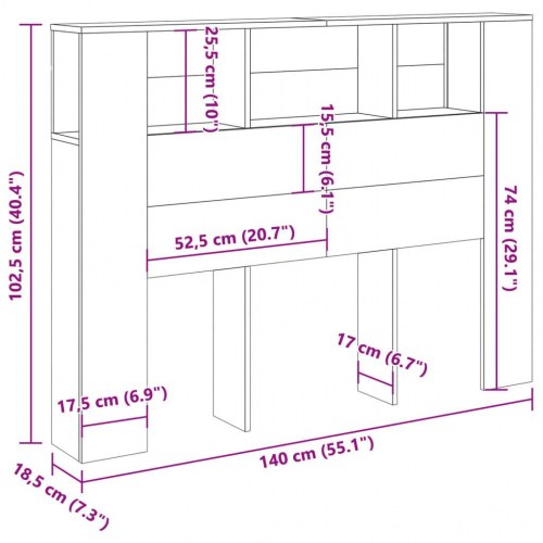 Sengegavlskab med reoler - håndlavet eg, 140×18,5×102,5 cm i konstrueret træ