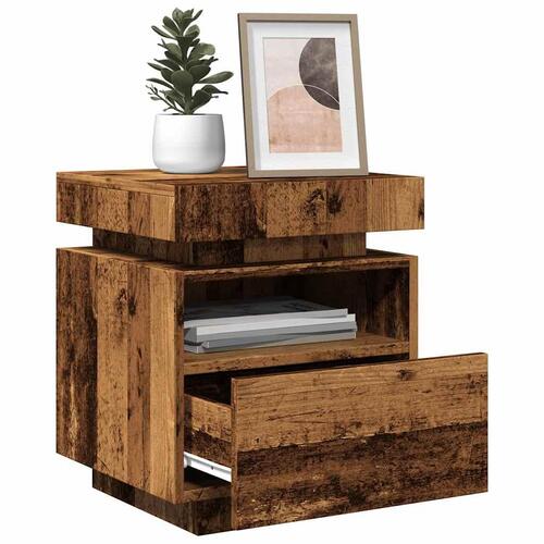 Sengeborde 2 stk. med LED-lys 40x39x48,5 cm antikt træ