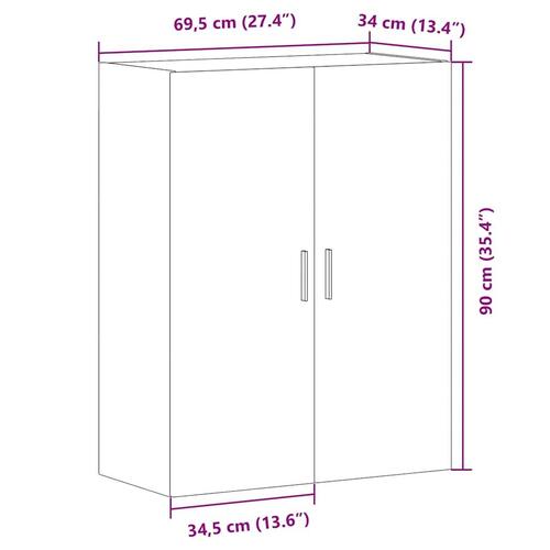 Vægskab 69,5x34x90 cm gammelt trælook