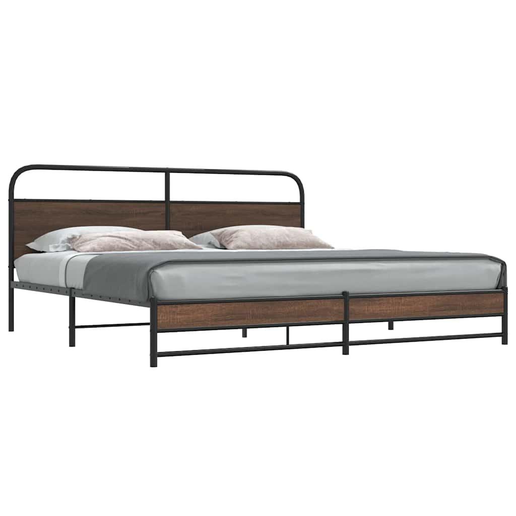 Sengeramme Uden Madras 193x203 Cm Metal Brun Egetræsfarve