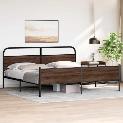 Sengeramme i metal 193 x 203 cm - brun egetræsfarve