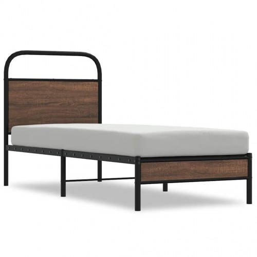 Sengeramme 80 x 200 cm med sengegavl uden madras - brun egetræ