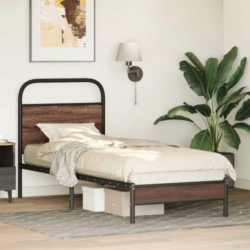 Sengeramme 80 x 200 cm med sengegavl uden madras - brun egetræ