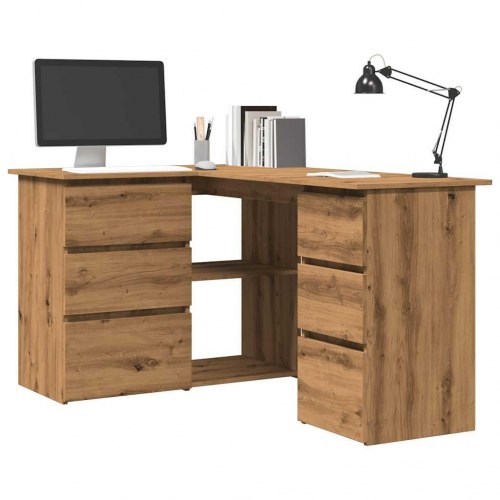 Hjørneskrivebord 145 × 100 × 76 cm i konstrueret træ - artisan egetræ