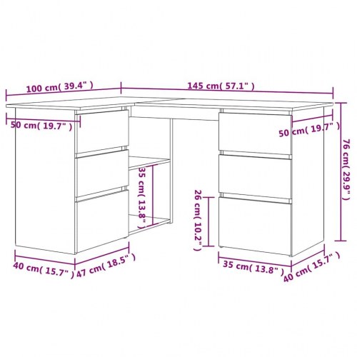 Hjørneskrivebord 145 × 100 × 76 cm i konstrueret træ - artisan egetræ