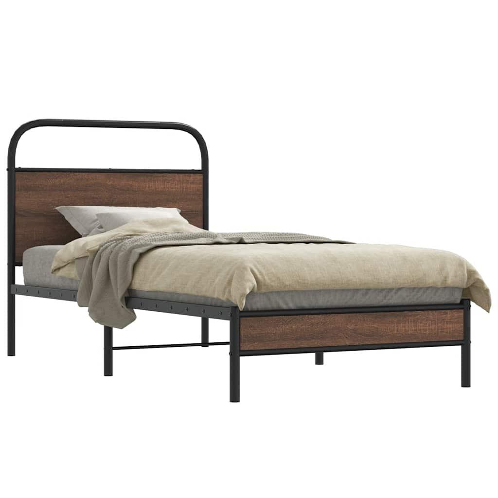 Sengeramme Uden Madras Metal Etræsfarve Brun Eg - med sengegavl og lavt fodgærde / 107 x 203 cm
