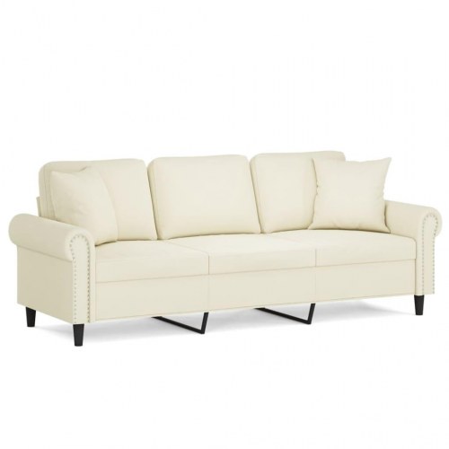 3-personers sofa i velour med pyntepuder - creme, 212 cm