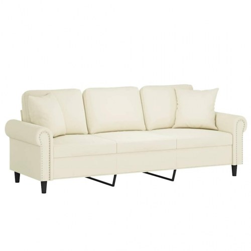3-personers sofa i velour med pyntepuder - creme, 212 cm