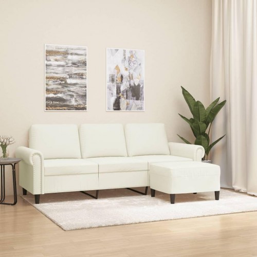 3-personers sofa med fodskammel i velour - creme, 212 cm