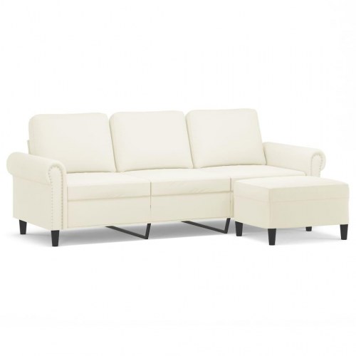 3-personers sofa med fodskammel i velour - creme, 212 cm