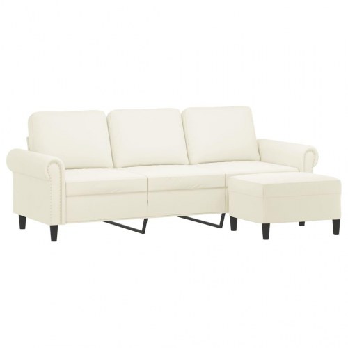 3-personers sofa med fodskammel i velour - creme, 212 cm