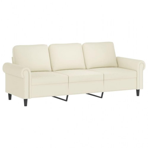 3-personers sofa med fodskammel i velour - creme, 212 cm