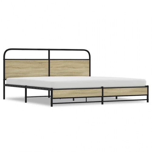 Sengeramme uden madras 193 x 203 cm - metal og sonoma-eg