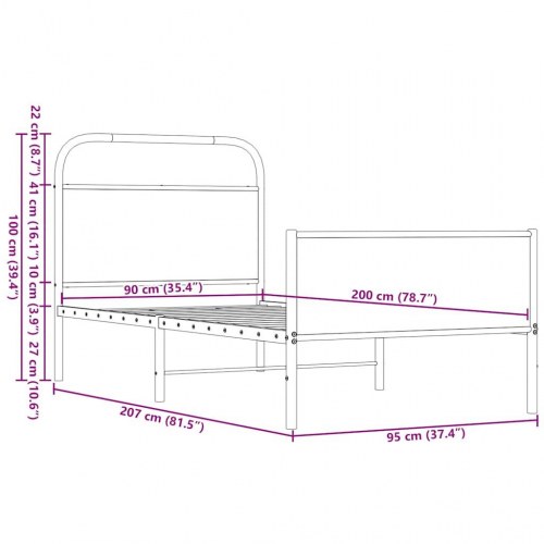 Sengeramme 90 x 200 cm med lamelbund - brunt egetræ