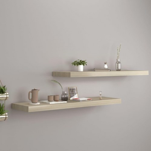 Væghylder - 2 stk. 90 × 23,5 × 3,8 cm i MDF, egetræsfarve