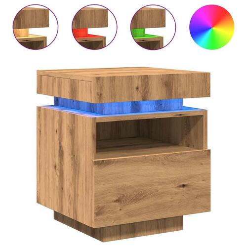 Sengebord med LED-lys 40x39x48,5 cm kunsteg
