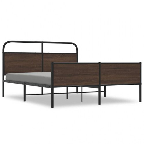 Sengeramme uden madras 150 x 200 cm med gavl og fodgærde - brun egetræ