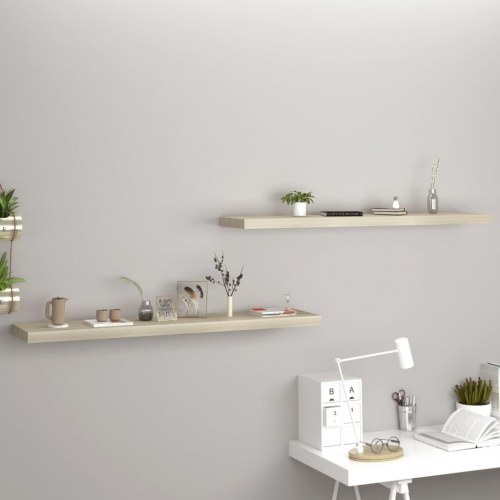 Væghylder 2 stk. - 120 × 23,5 × 3,8 cm i MDF, egetræsfarve