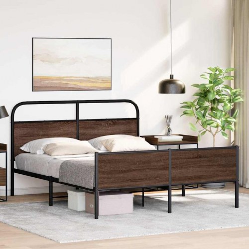 Sengeramme uden madras 150 x 200 cm med gavl og fodgærde - brun egetræ