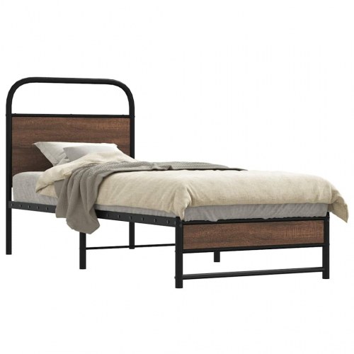 Sengeramme 80 x 200 cm uden madras med sengegavl - brunt eg