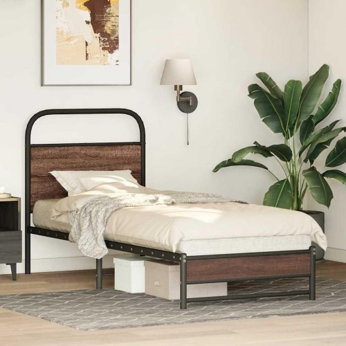 Sengeramme 80 x 200 cm uden madras med sengegavl - brunt eg