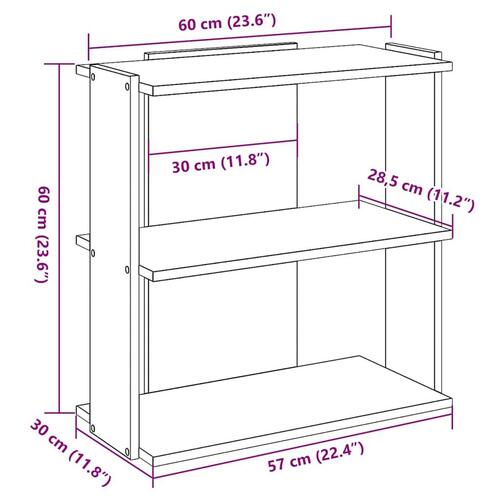 Bogreol 60x30x60 cm 3 hylder konstrueret træ brunt eg