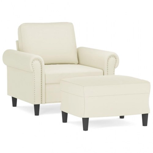 Sofastol med fodskammel i velour - 60 cm, cremefarvet