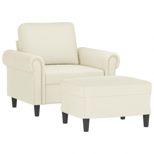 Sofastol med fodskammel i velour - 60 cm, cremefarvet