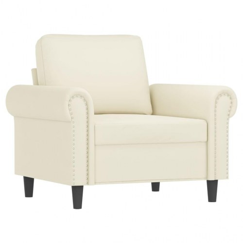 Sofastol med fodskammel i velour - 60 cm, cremefarvet