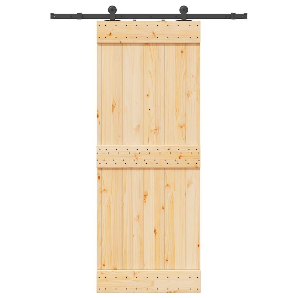 Skydedør med monteringssæt 80x210 cm massivt fyrretræ