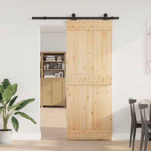Skydedør med monteringssæt 80x210 cm massivt fyrretræ