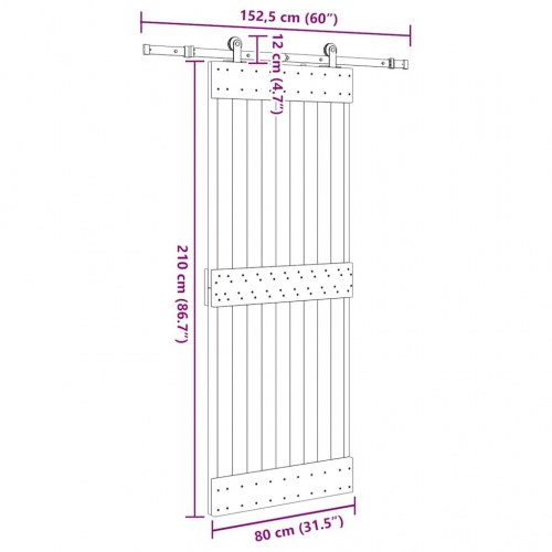 Skydedør med monteringssæt 80x210 cm massivt fyrretræ