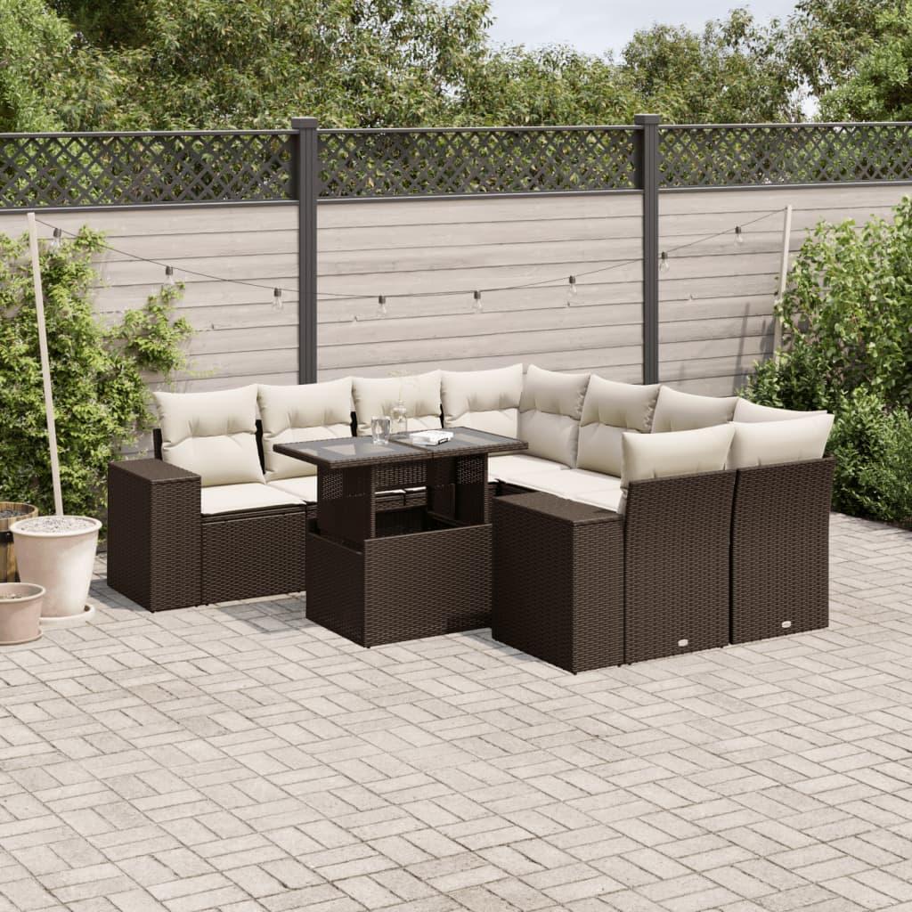 Sofasæt Til Haven 9 Dele Med Hynder Polyrattan - Brun og cremefarvet / uden opbevaring
