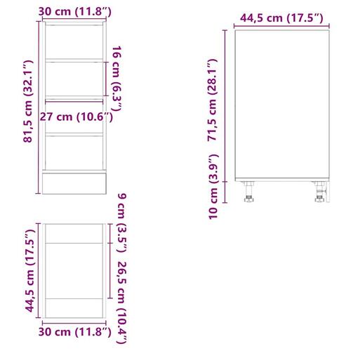 Underskab 30x44,5x81,5 cm konstrueret træ sort