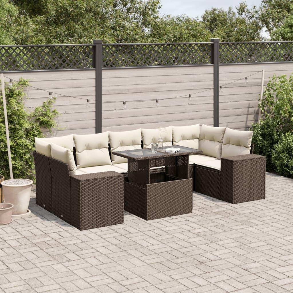 Sofasæt Til Haven 8 Dele Med Hynder Polyrattan Sort - Brun og cremefarvet / uden opbevaring